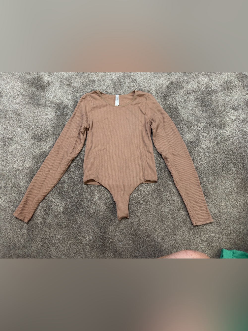 Ribbed Long Sleeve Bodysuit in Light Brown